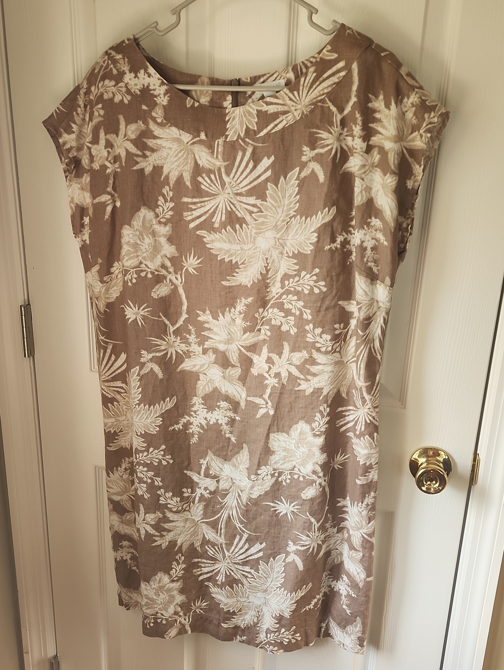 J. Jill Taupe Floral Linen Shift Dress